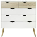 Modern White 5-Drawer Chest with Tapered Legs and Groove Handles