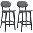 Dark Grey Faux Leather Bar Stools Set of 2 with Backs and Wooden Legs