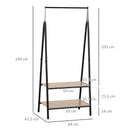 Black Metal Clothes Rack with 2 Tier Shelves, 64 x 42.5 x 149 cm