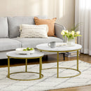 White Marble Nesting Side Tables Set, Modern Metal Frame, Living Room Furniture