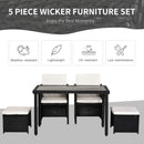 5-Piece Black Rattan Garden Furniture Set with Cushions