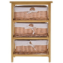 3-Drawer Wicker Basket Storage Shelf - Natural Wood Organizer