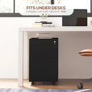 Black 3-Drawer Steel Filing Cabinet with Lock and Wheels
