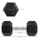 10kg Hex Rubber Dumbbells Set - Black - Home Gym Fitness Equipment