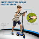 Blue Foldable Electric Scooter with LED Headlight for Ages 7-14
