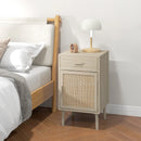 Rattan Boho Bedside Tables Set of 2, Natural Wood Effect