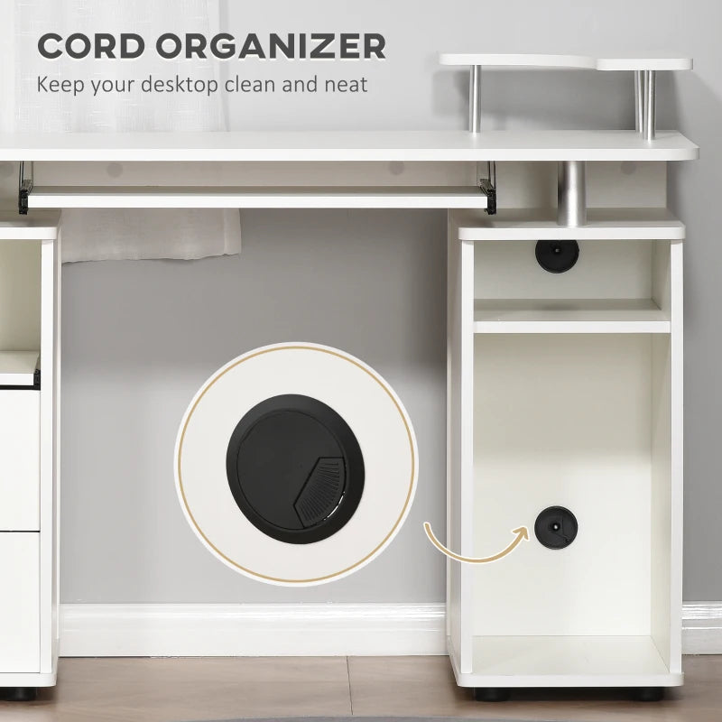 White Computer Desk with Keyboard Tray and Drawers
