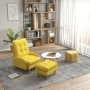 Yellow Upholstered Recliner Armchair Set with Footstool