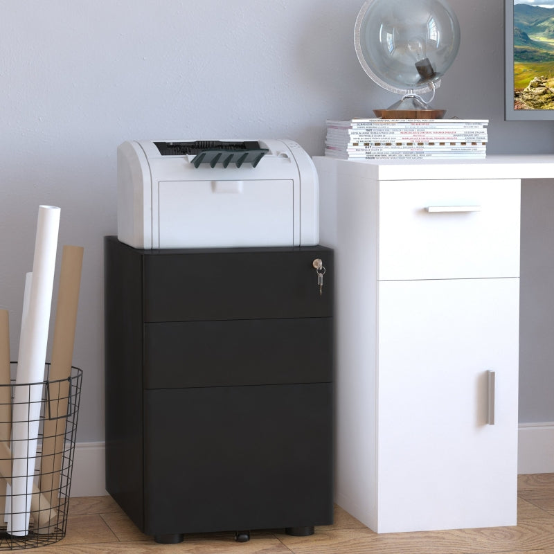 Steel 3-Drawer Rolling Filing Cabinet for A4, Letter, Legal Files - Black