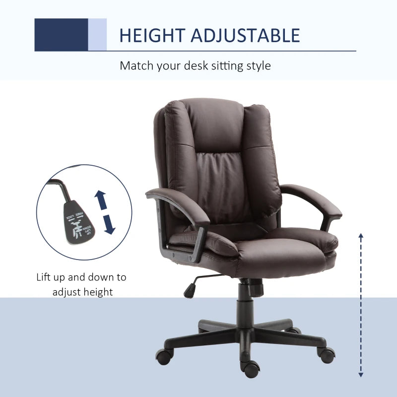 Brown Faux Leather Office Chair with Adjustable Height and Swivel Wheels
