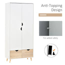 White 2-Door Wardrobe with Rail, Shelf, and Drawers - Home Storage Solution