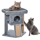 Grey Cat Tree Tower with Scratching Post and Toy Ball