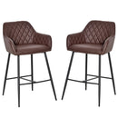 Brown Retro PU Leather Bar Stools Set of 2 with Backs and Footrest