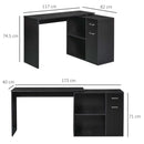 Black L-Shaped Computer Desk with Storage Shelf and Drawer