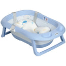 Blue Foldable Baby Bathtub with Non-Slip Legs & Cushion Pad
