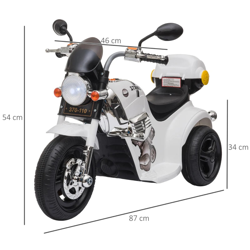 White Kids 6V Battery Powered Trike with Lights and Music