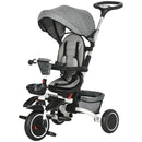 Grey Kids Tricycle with Rotatable Seat & Adjustable Push Handle