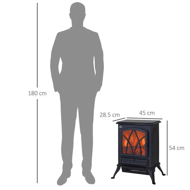 Black Electric Fireplace Stove with Fan and Log Flame Effect 2000W/1000W Heater