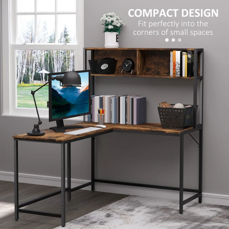 Brown L-Shaped Computer Desk with Storage Compartments