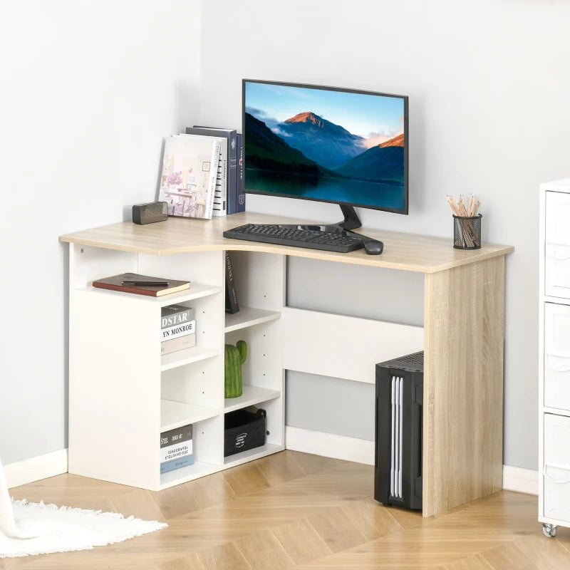 Modern L-Shaped Computer Desk with Storage Shelf