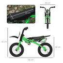 Green 12" Kids Balance Bike, No Pedal Training Bicycle, Motorbike Style