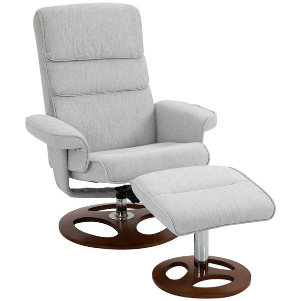 Grey Swivel Recliner Chair with Ottoman Set