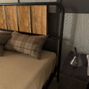 Rustic Brown Double Bed Frame with Industrial Wood Headboard and Underbed Storage