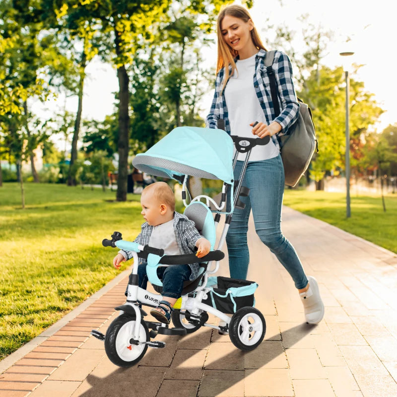 Green 6-in-1 Kids Trike with Push Handle & Canopy