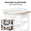 White Rolling Kitchen Island Trolley with Metal Baskets and Shelves