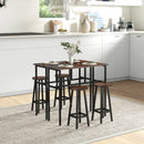 6-Piece Rustic Brown Bar Table Set with 2 Breakfast Tables and 4 Stools