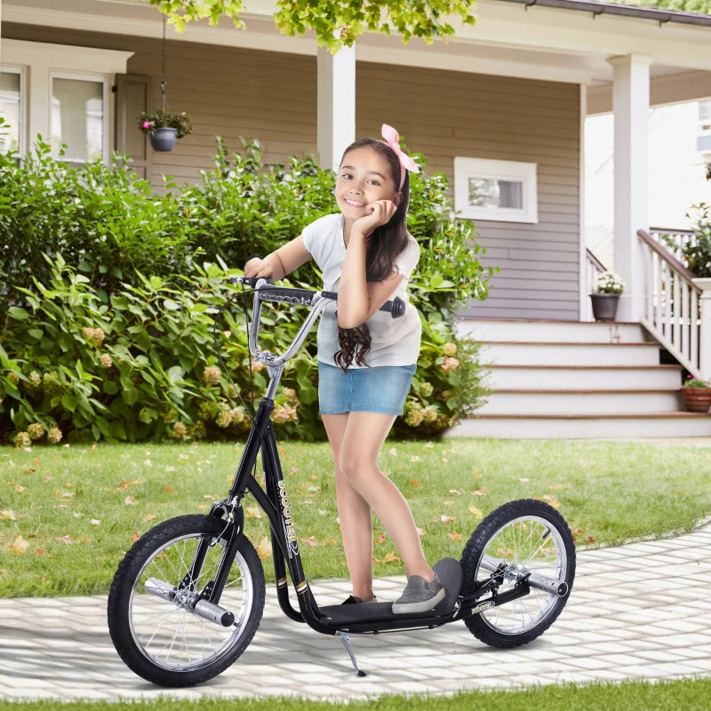 Black Kids Stunt Scooter with 16" Wheels & Dual Brakes, Adjustable Height