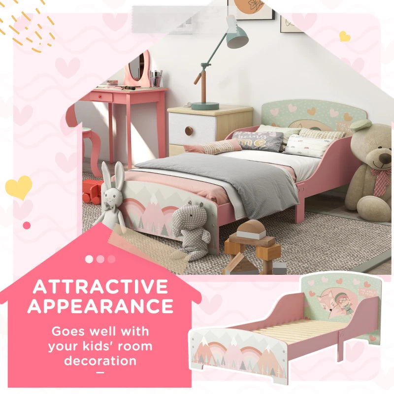 Kids Pink Toddler Bed Frame for Ages 3-6 Years