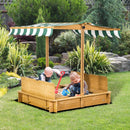 Adjustable Canopy Wooden Sandpit - Light Brown