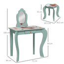 Green Kids Dressing Table Set with Mirror, Stool, Drawer - Cute Animal Design