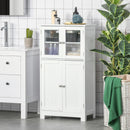 White Bathroom Storage Cabinet with Glass Doors & Adjustable Shelf
