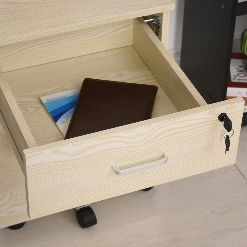 Oak Wood Grain 2-Drawer Locking Filing Cabinet with Wheels