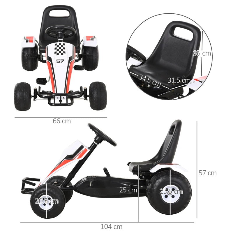 Kids Adjustable Pedal Go-Kart - White/Red
