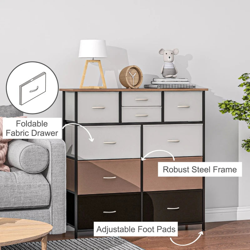 Multicolour 10-Drawer Fabric Dresser with Steel Frame