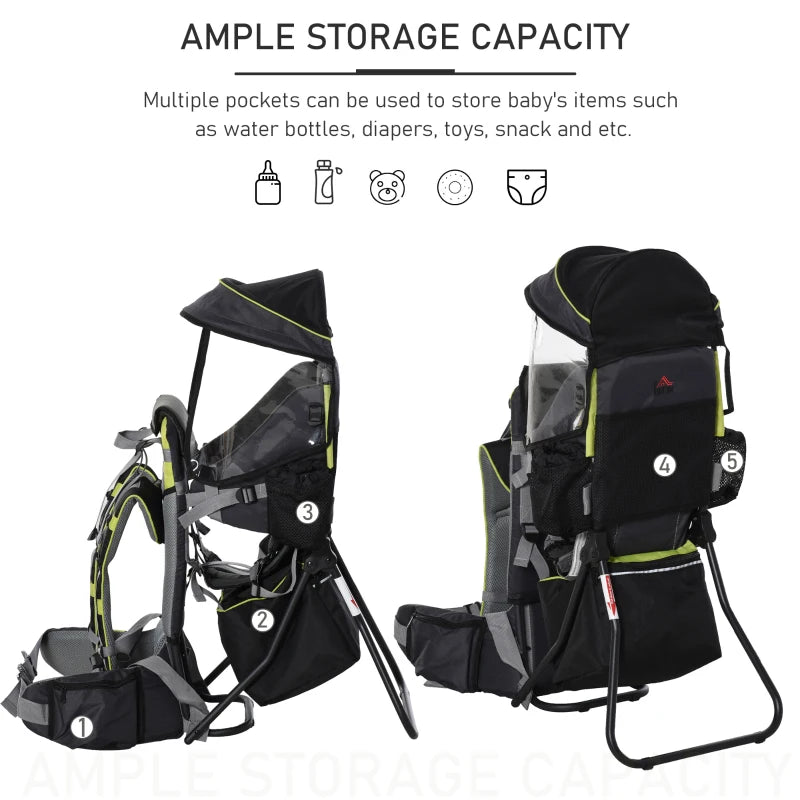 Black Baby Hiking Backpack Carrier with Hip Seat & Rain Cover