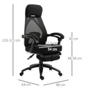 Black Mesh Office Chair with Footrest - High Back Recliner