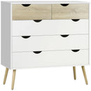 Modern White 5-Drawer Chest with Tapered Legs and Groove Handles
