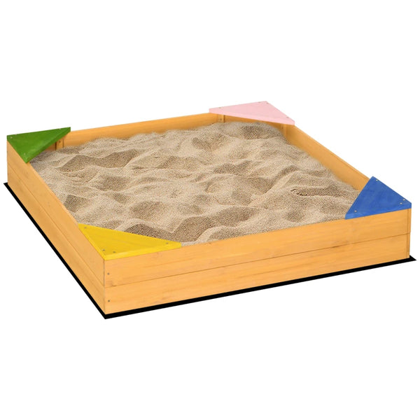 Wooden Kids Sand Pit with Four Seats, Blue, Garden Playground Sandbox