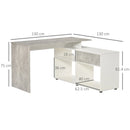 Grey and White L-Shaped Corner Desk with Drawers and Shelves