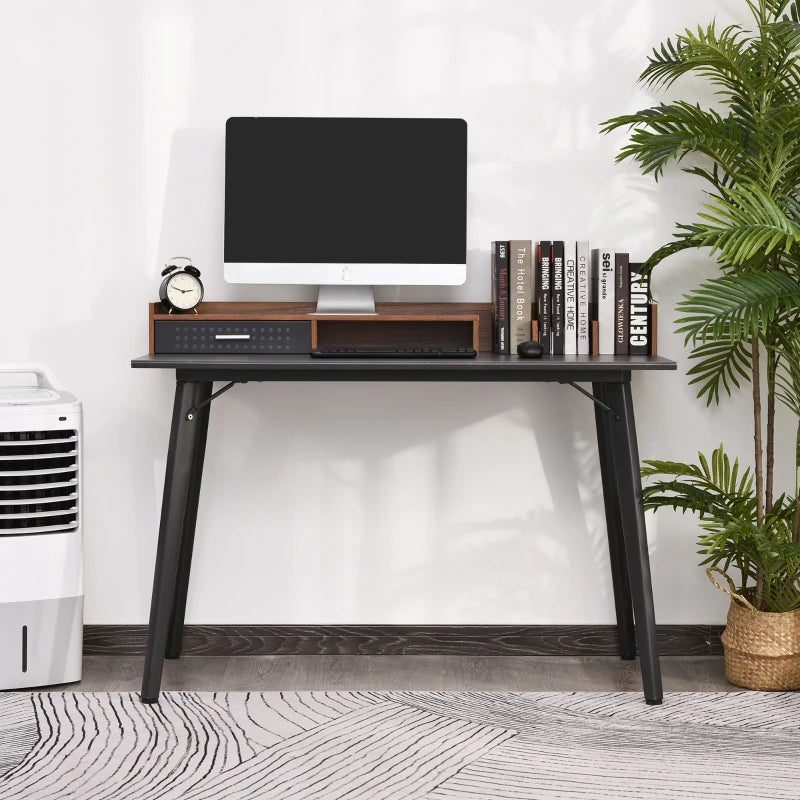 Black Compact Computer Desk with Monitor Stand and Storage