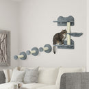 Grey Wall-Mounted Cat Tree with Scratching Post - 4 Piece Set