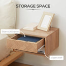 Natural Wall Mounted Bedside Table with Drawer and Shelf, 37 x 32 x 21cm