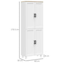 White Freestanding Kitchen Storage Cabinet, 4-Door Organizer, Adjustable Shelves - 170cm
