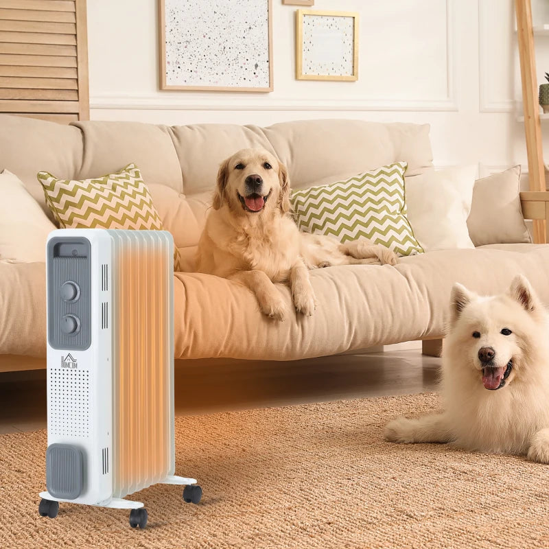 White 9-Fin Portable Electric Oil Filled Radiator Heater