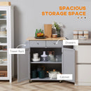 Grey Rolling Kitchen Island Cart with Rubber Wood Top and Storage