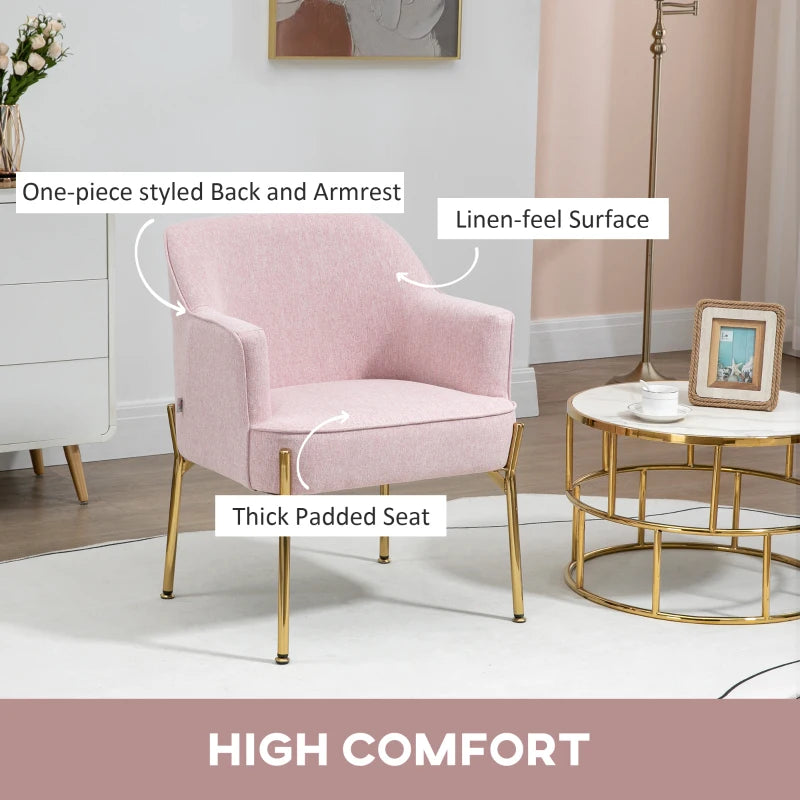 Modern Pink Fabric Accent Chair with Metal Legs